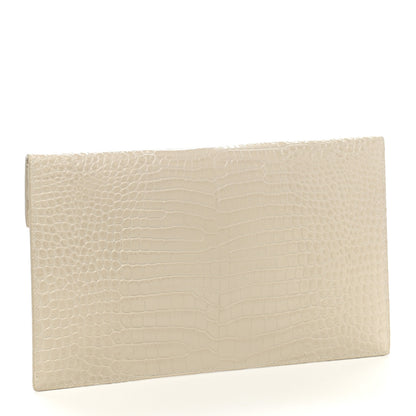 Saint Laurent Calfskin Crocodile Embossed Uptown Monogram Pouch Crema Soft 3 of 7