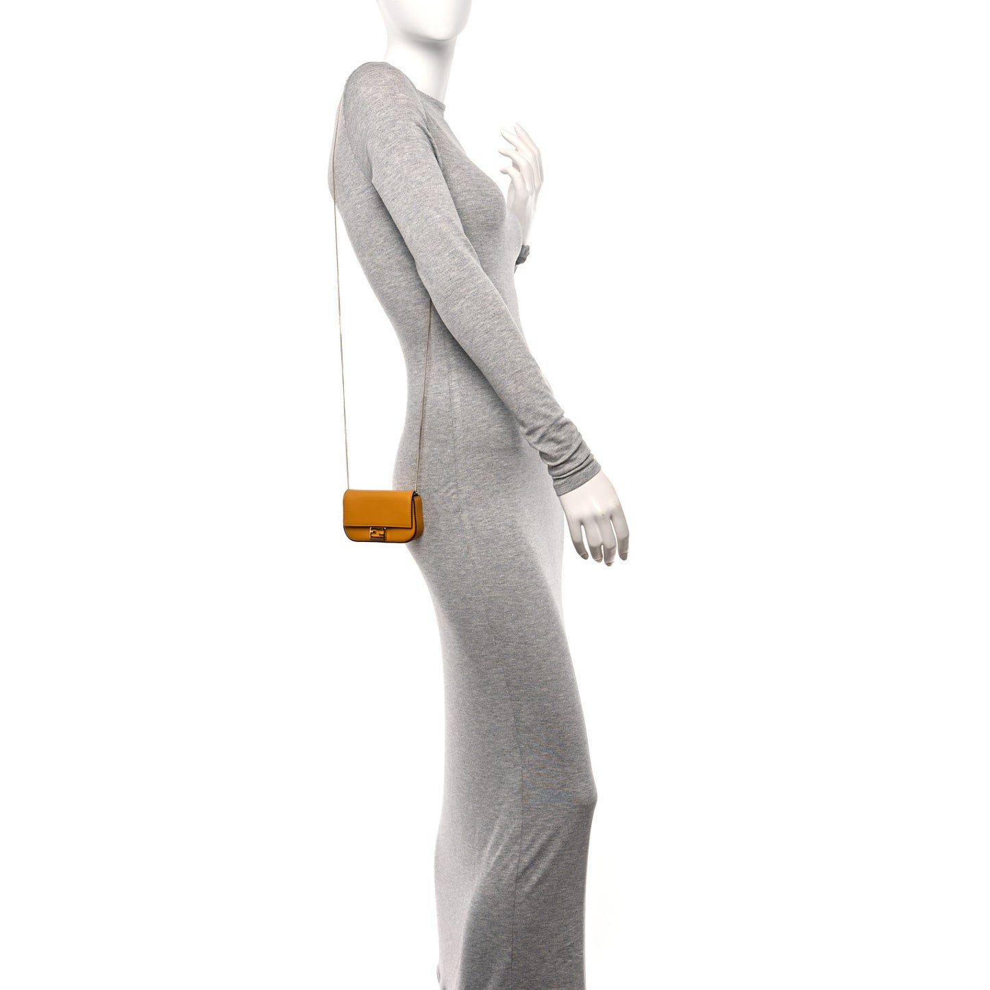 Vitello Century Opaco Nano Baguette Belt Charm Zucca Oro Soft