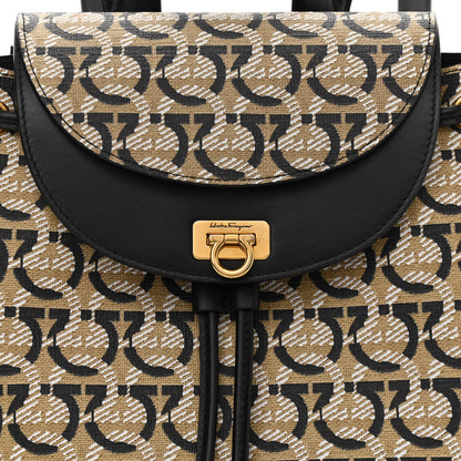 Salvatore Ferragamo Canvas Calfskin Gancini Backpack Black Beige 10 of 12