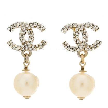 Chanel Pearl CC Drop Earrings Gold Silver 1 of 5
