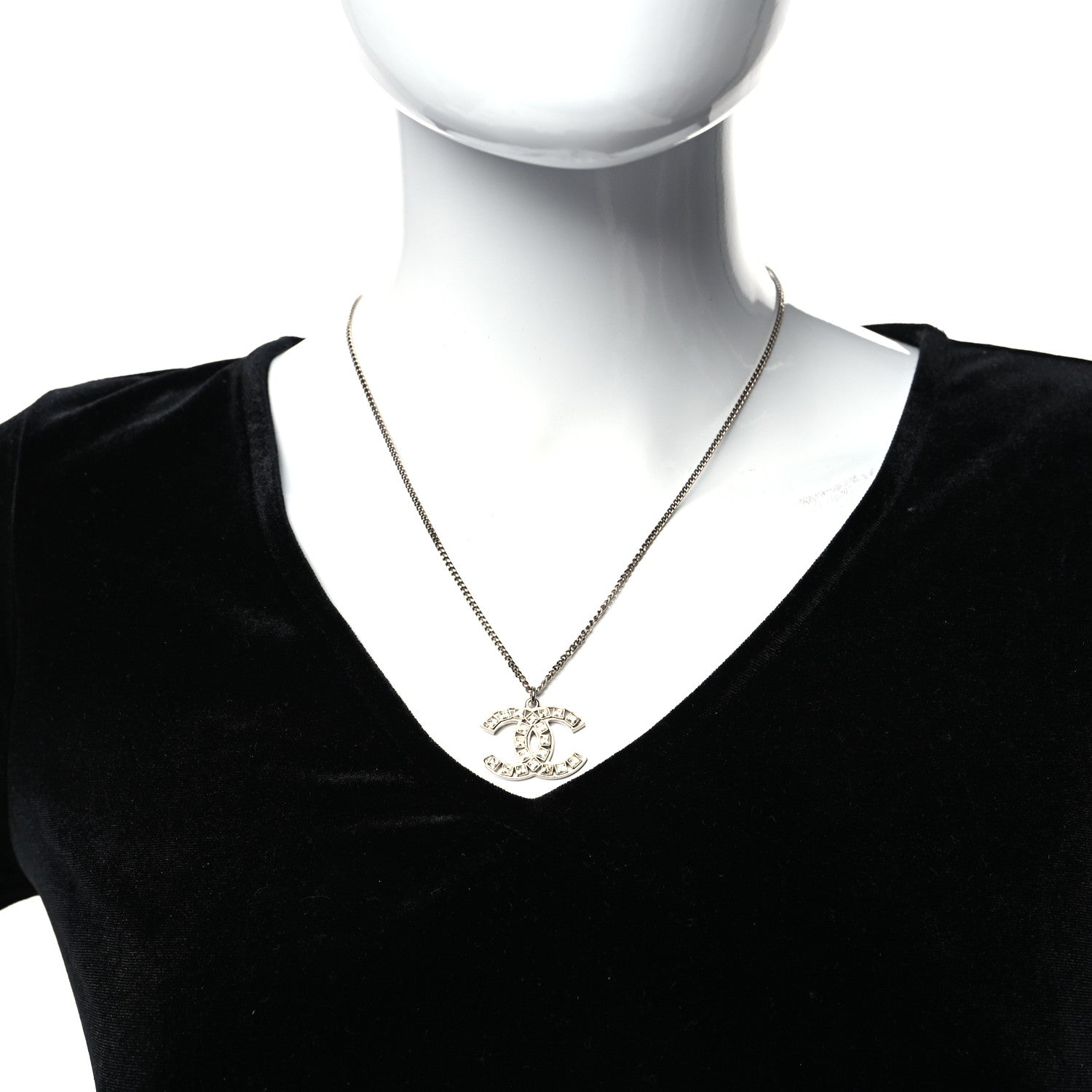 Chanel Baguette Crystal CC Necklace Silver 2 of 5