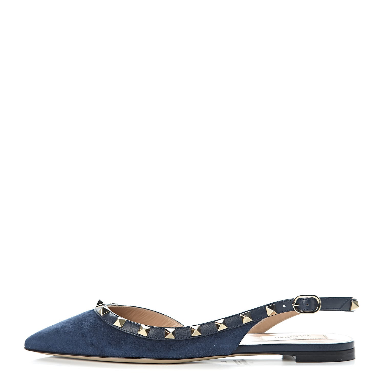 Valentino Garavani Suede Nappa Rockstud Slingback Flats 37 Marine 1 of 8