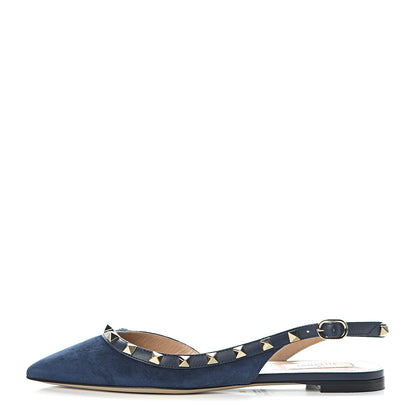 Valentino Garavani Suede Nappa Rockstud Slingback Flats 37 Marine 1 of 8