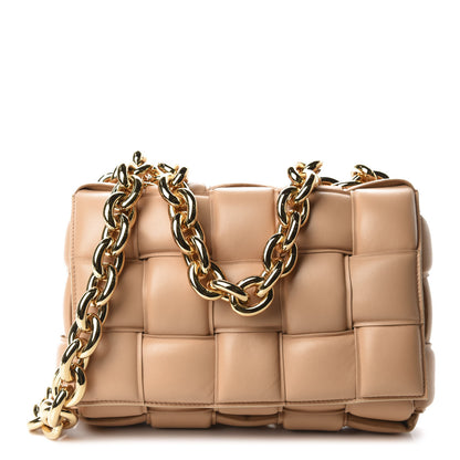 Bottega Veneta Lambskin Maxi Intreccio Padded Chain Cassette Crossbody Bag Almond 1 of 9