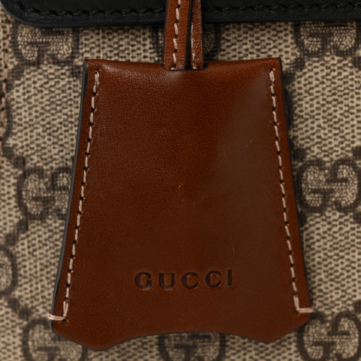 GG Supreme Monogram Calfskin Small Padlock Top Handle Bag Beige Black Cuir