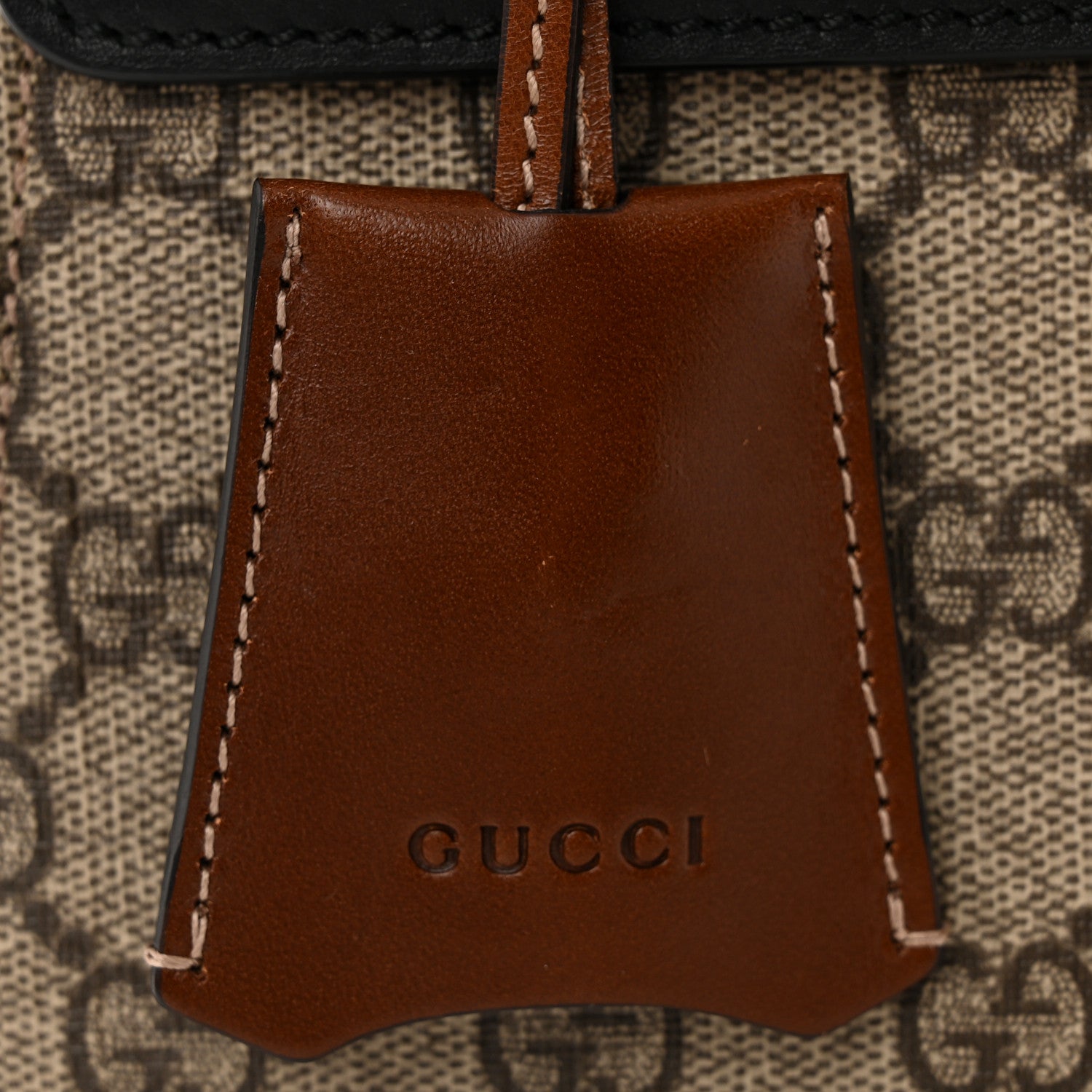 Gucci GG Supreme Monogram Calfskin Small Padlock Top Handle Bag Beige Black Cuir 12 of 13