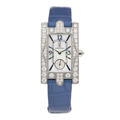 Harry Winston 18K White Gold Alligator Diamond Pave Bezel Mother of Pearl 21mm Aurora Classic Quartz Watch 1 of 4