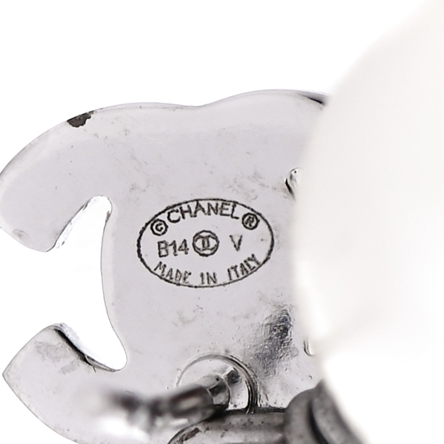 Chanel Crystal Pearl CC Drop Earrings Silver Pearly White 3 of 5