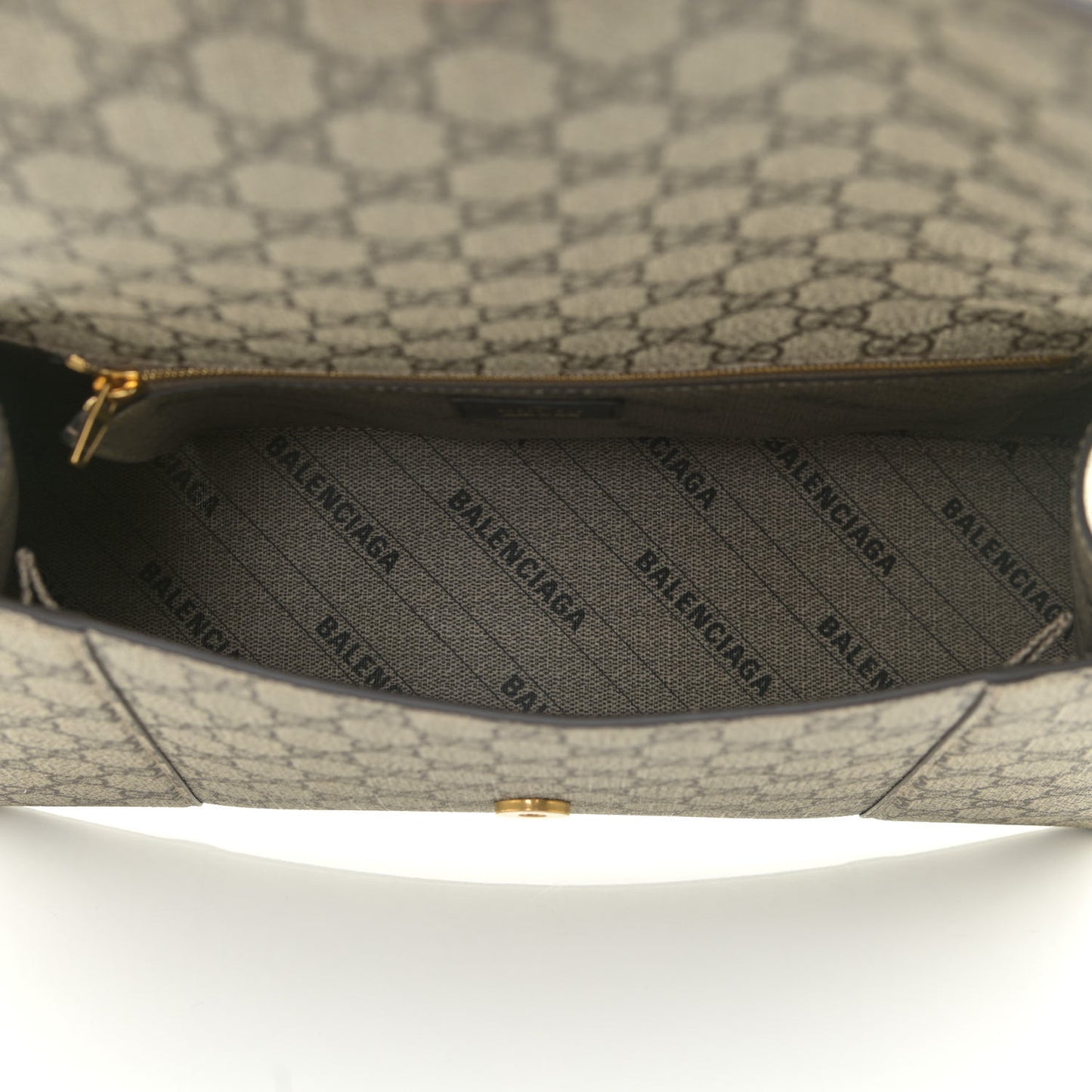 X GUCCI GG Supreme Monogram Medium Hourglass Top Handle Bag Beige Ebony
