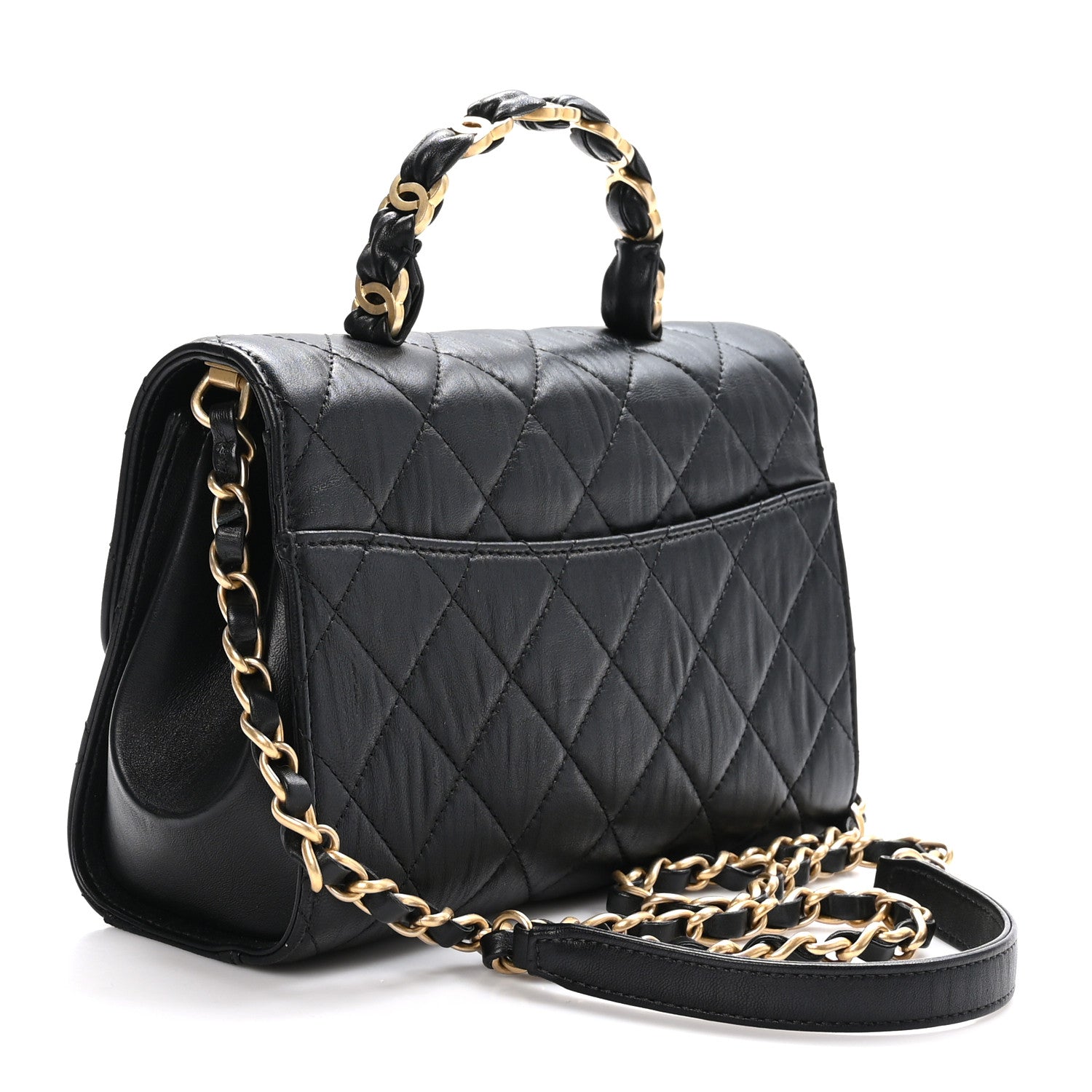Chanel Crumpled Lambskin Quilted Small CC Links Top Handle Flap Black 3 of 11