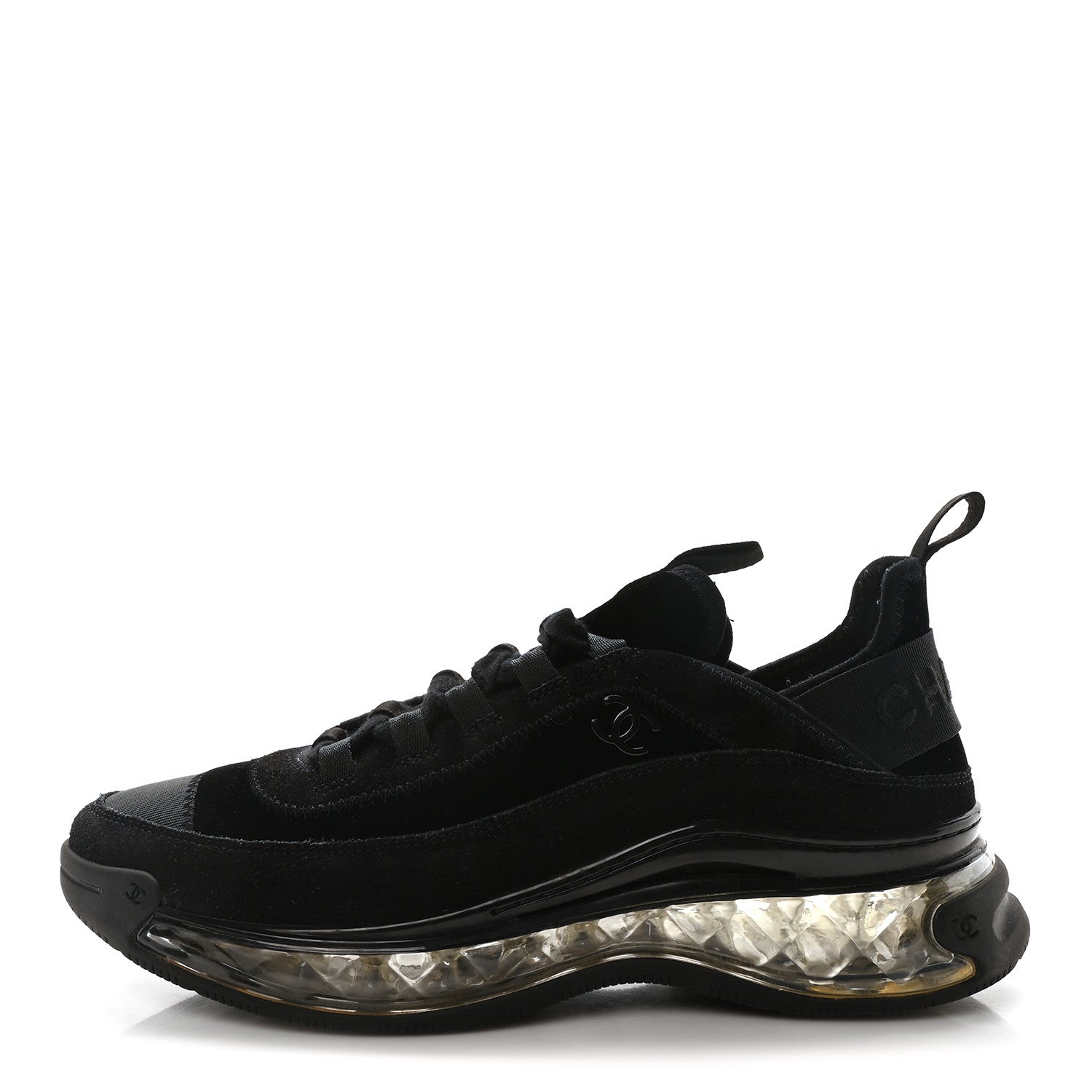 Chanel Suede Calfskin Velvet Grosgrain CC Sneakers 39 Black 1 of 9