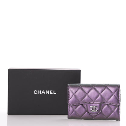 Chanel Metallic Lambskin Quilted Flap Card Holder Dark Purple 9 of 9