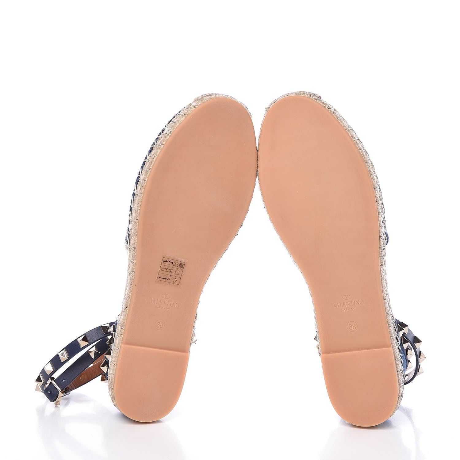 Valentino Garavani Denim Rockstud Ankle Wrap Espadrille 20mm Flats 38 Light Denim 5 of 10