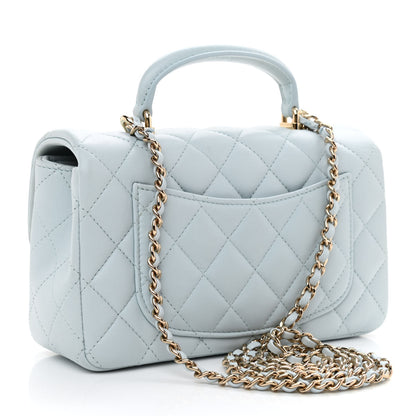 Chanel Lambskin Quilted Mini Top Handle Rectangular Flap Light Blue 3 of 10