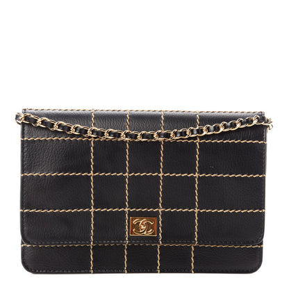 Chanel Calfskin Stitched Square Quilted Wallet On Chain WOC Black 1 of 9