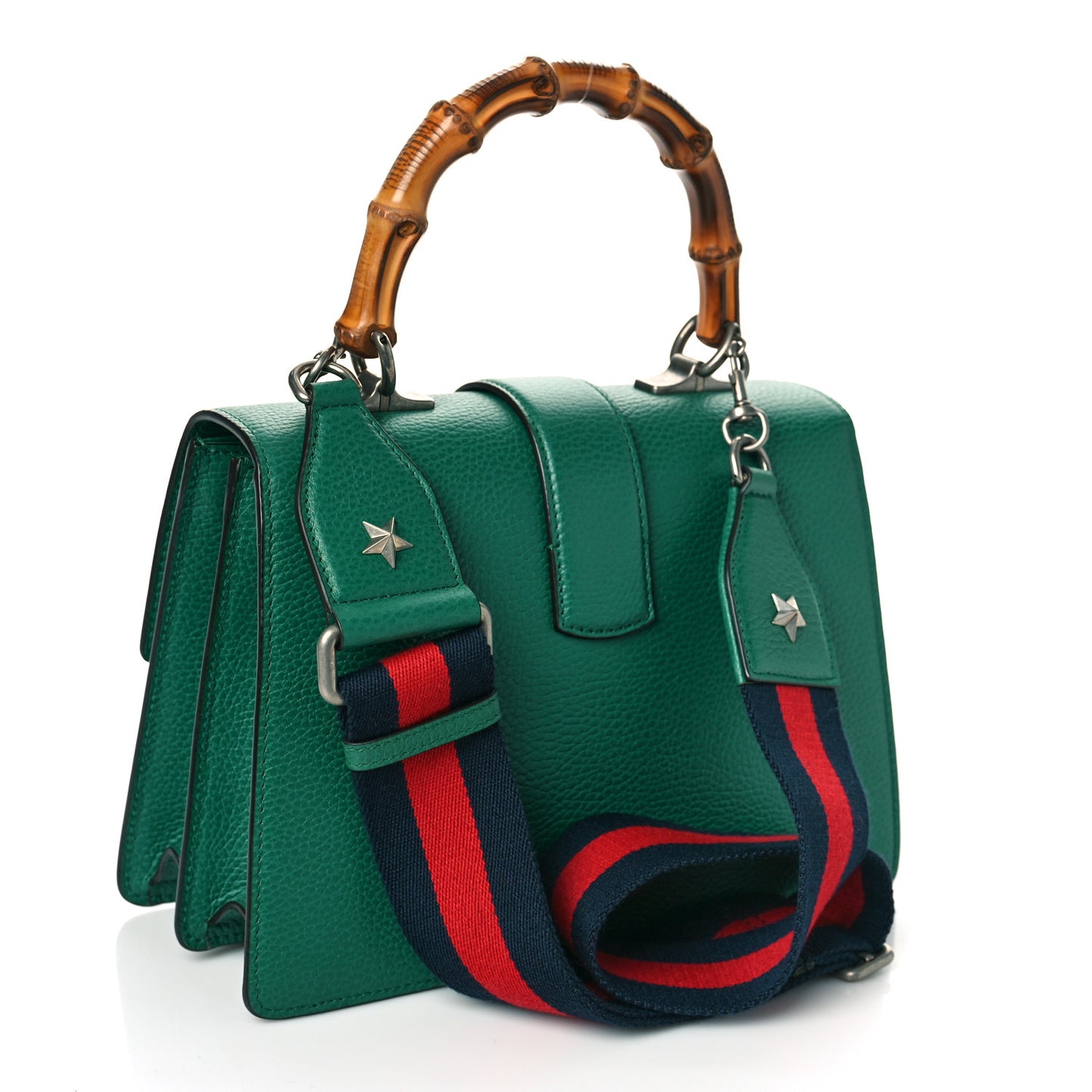 Dollar Calfskin Crystal Web Medium Dionysus Bamboo Top Handle Bag Emerald