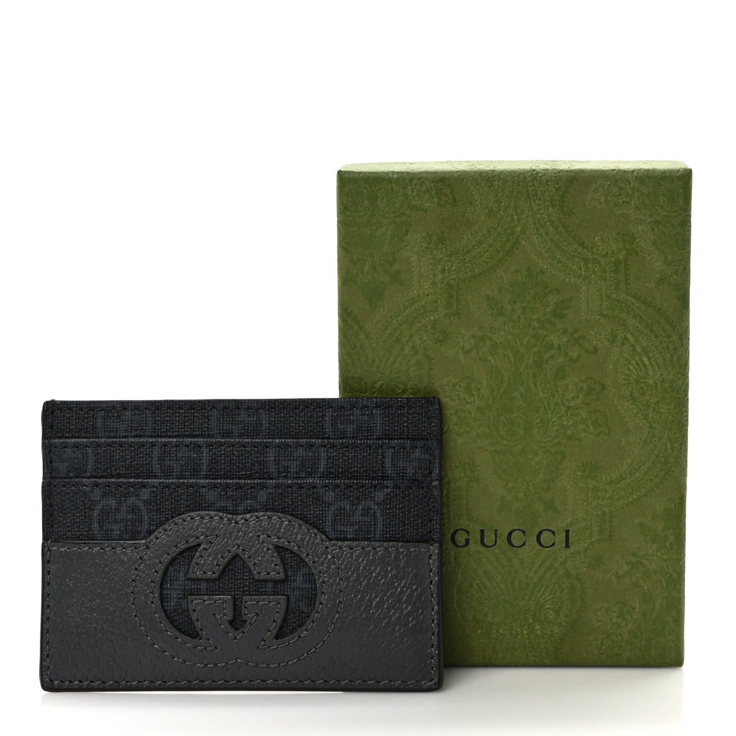 GG Supreme Monogram Textured Dollar Calfskin New Basket Card Holder Black Grey