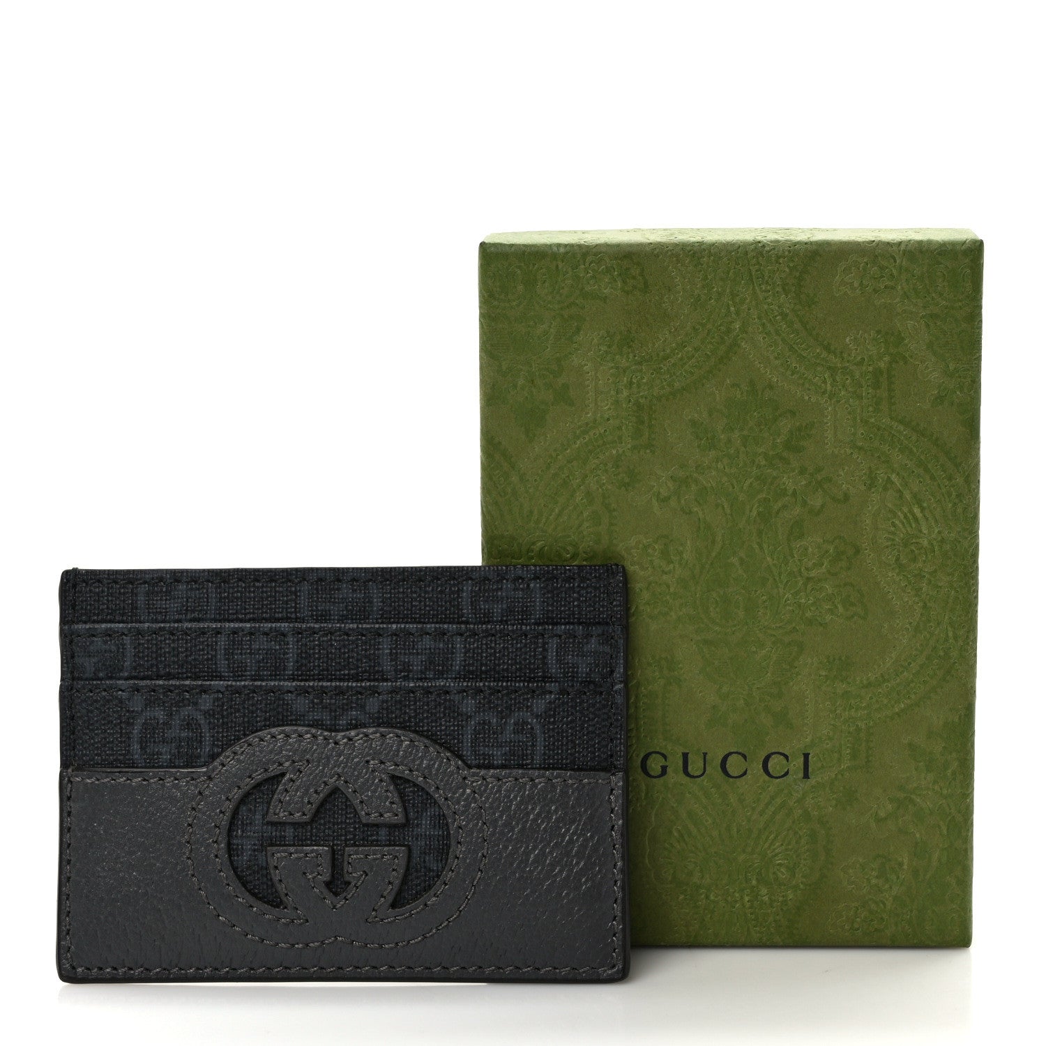 Gucci GG Supreme Monogram Textured Dollar Calfskin New Basket Card Holder Black Grey 7 of 7