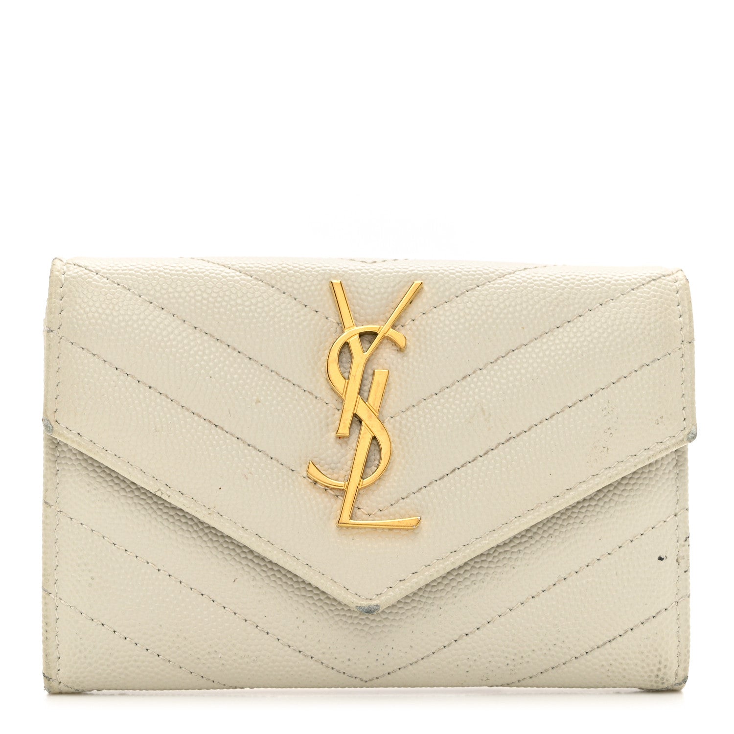 Saint Laurent Grain De Poudre Matelasse Chevron Small Monogram Envelope Wallet Crema Soft 1 of 10