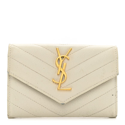 Saint Laurent Grain De Poudre Matelasse Chevron Small Monogram Envelope Wallet Crema Soft 1 of 10