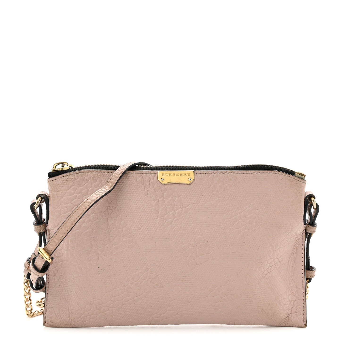 Signature Grain Calfskin Check Embossed Peyton Crossbody Clutch Bag Pale Orchid