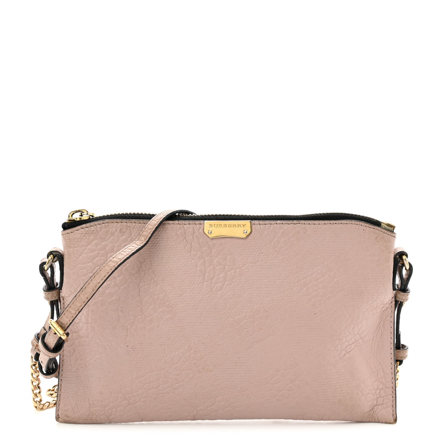 Burberry Signature Grain Calfskin Check Embossed Peyton Crossbody Clutch Bag Pale Orchid 1 of 17