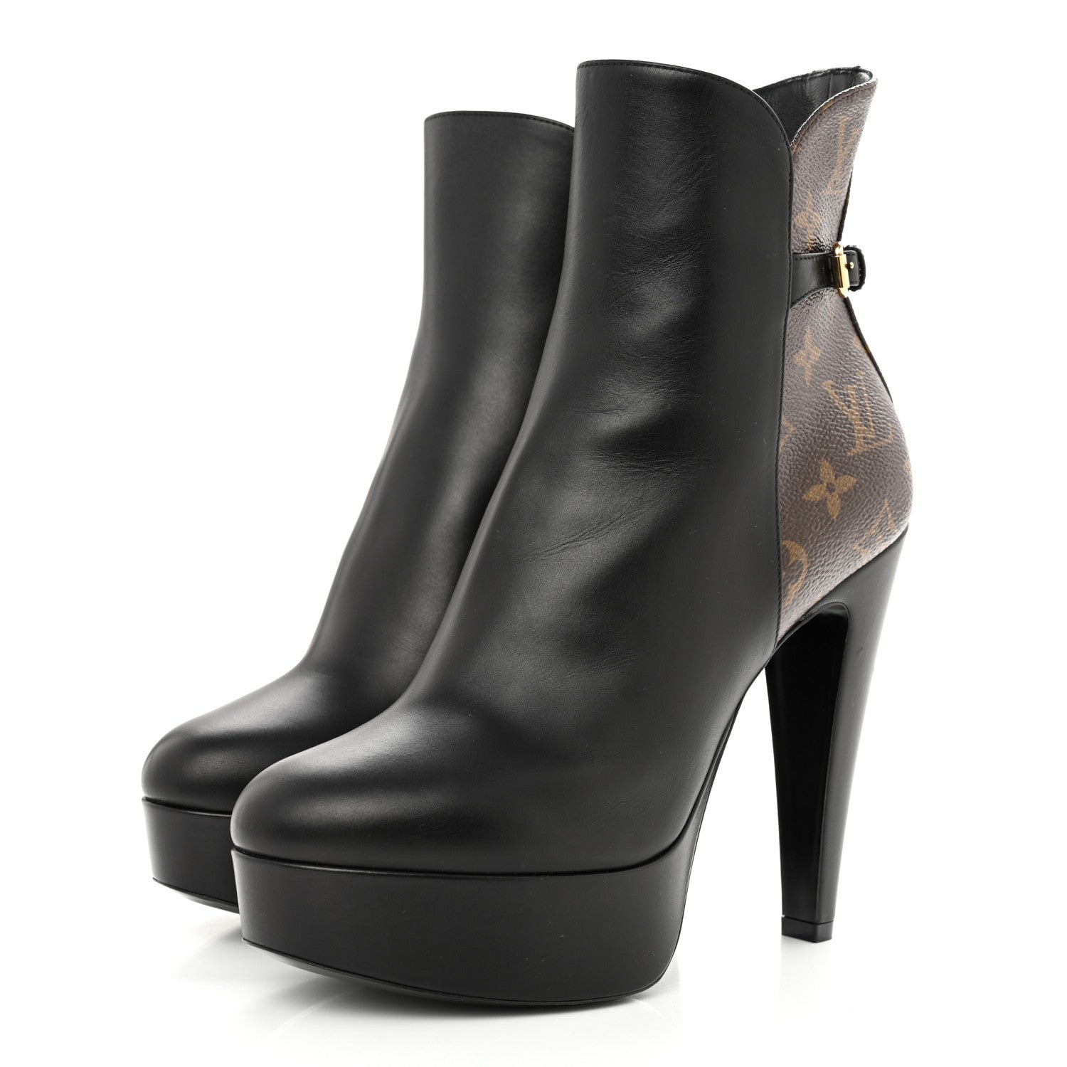 Louis Vuitton Calfskin Monogram Afterglow Platform Ankle Boots 39 Black 3 of 9