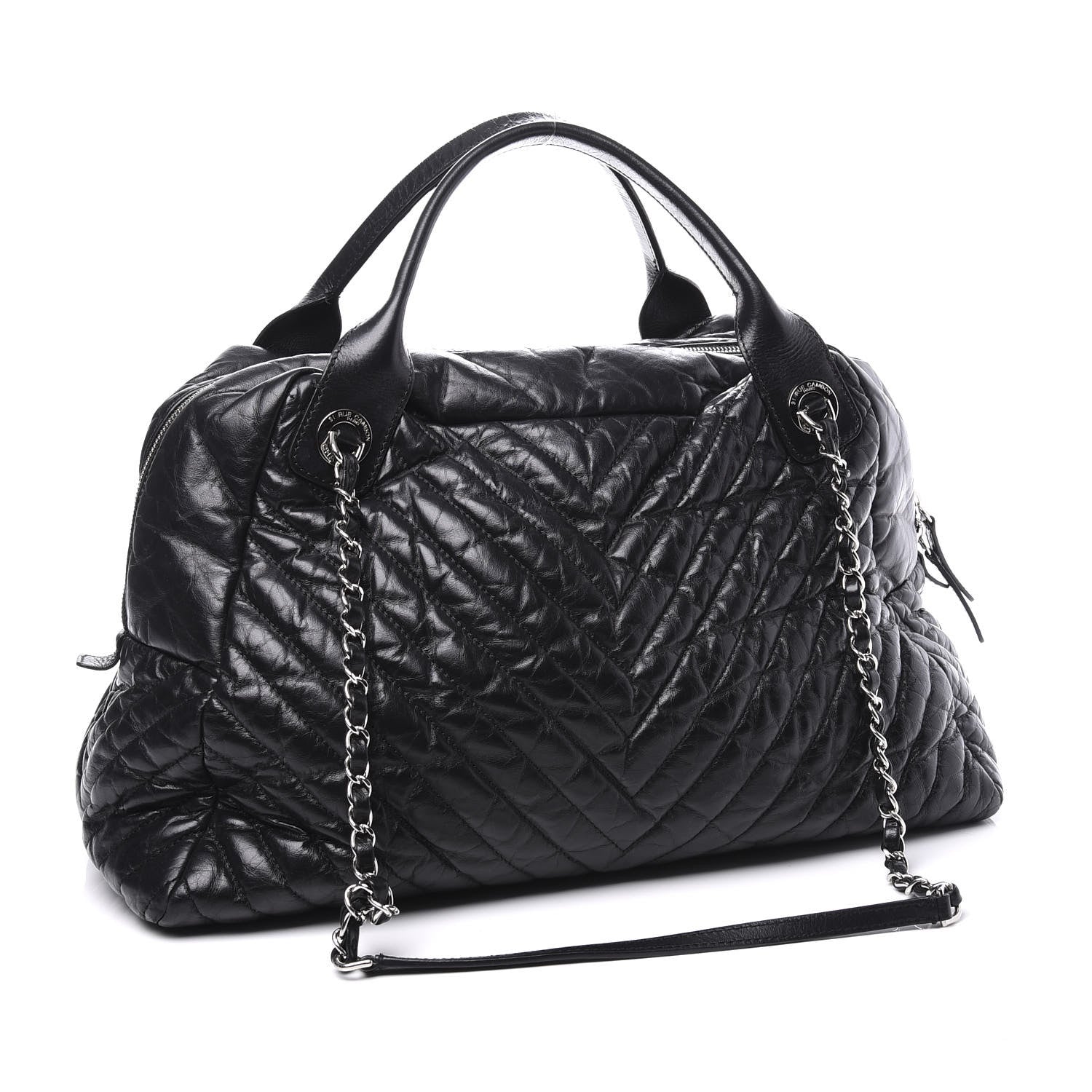 Chanel Aged Calfskin Chevron Large Soft Bowling Bag Black 2 of 11