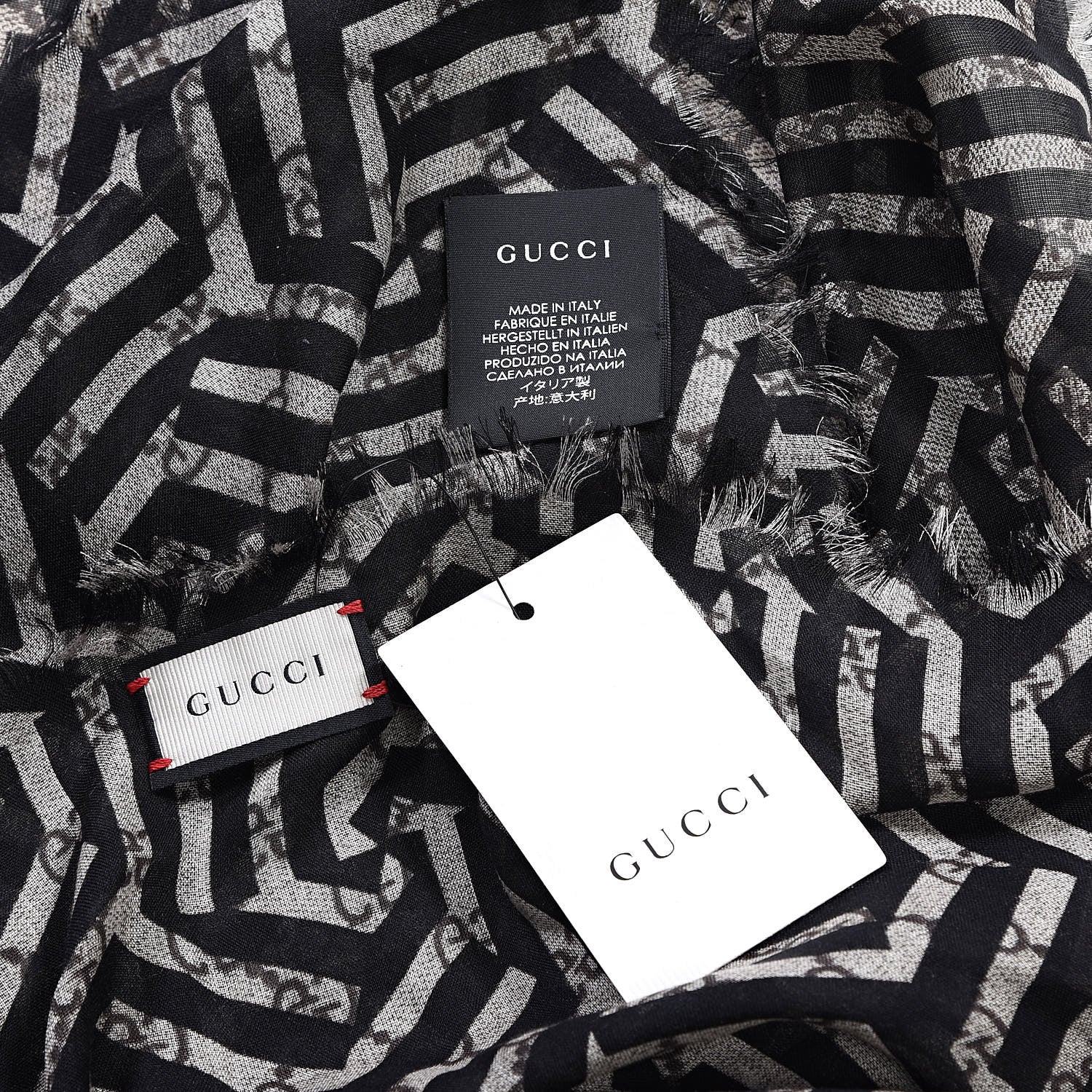 Gucci Modal Silk Monogram Mokki Square Scarf Rope Black 3 of 3