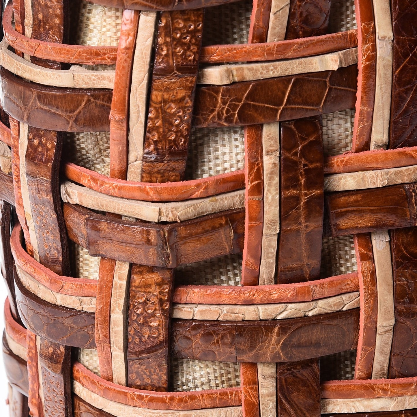 Crocodile Woven Top Handle Tote Orange Brown