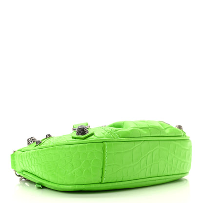 Balenciaga Extra Supple Calfskin Crocodile Embossed Le Cagole Mini Purse With Chain Acid Green 4 of 10