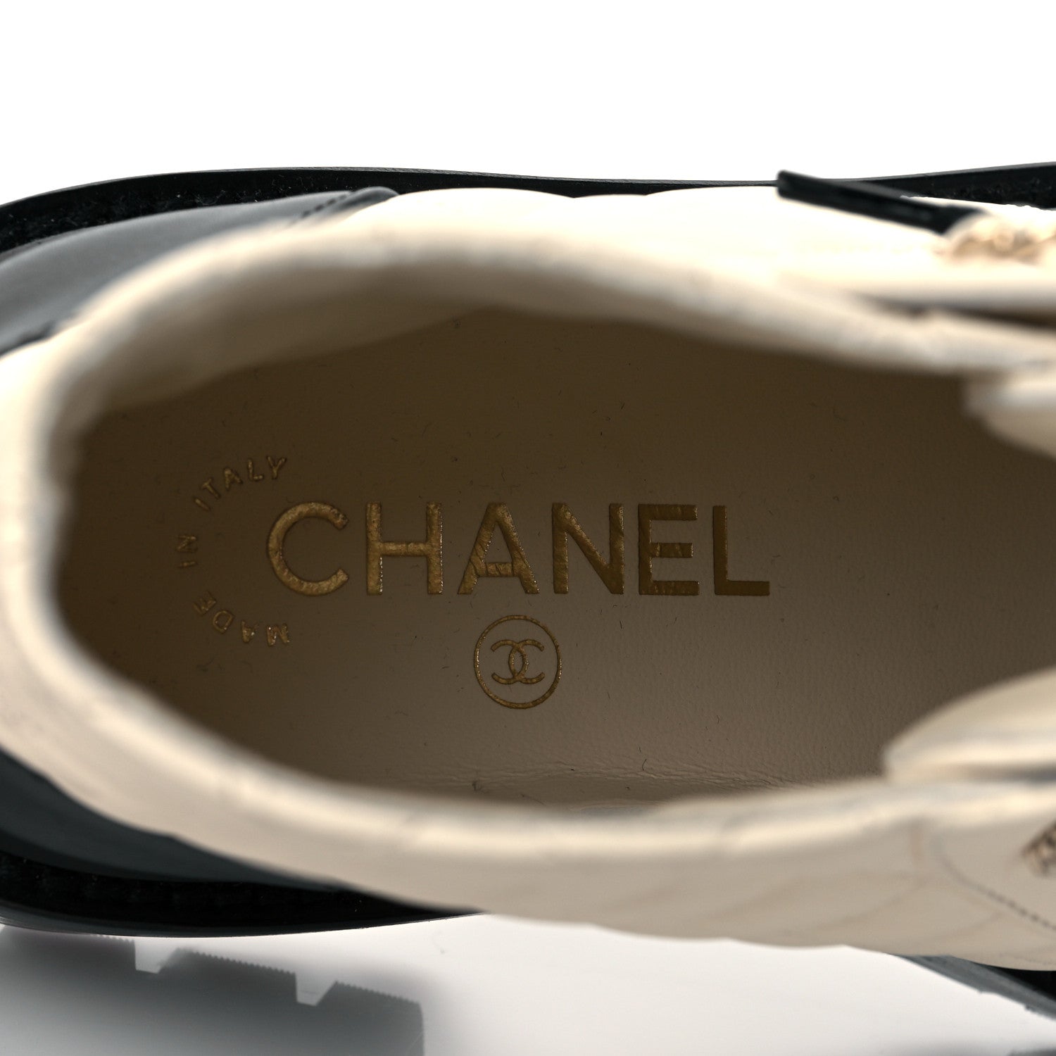 Chanel Shiny Goatskin Calfskin Quilted Lace Up Combat Boots 37 Ivory Black 7 of 9