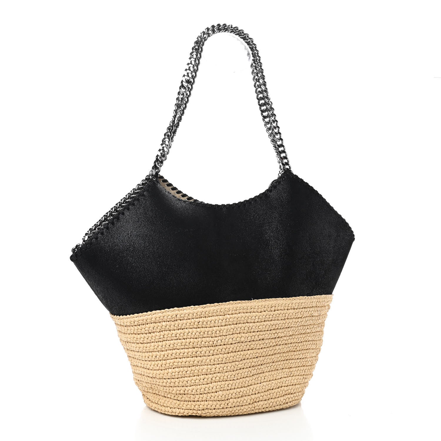 Stella McCartney Shaggy Deer Raffia Large Half & Half Tote Bag Black Natural 3 of 8