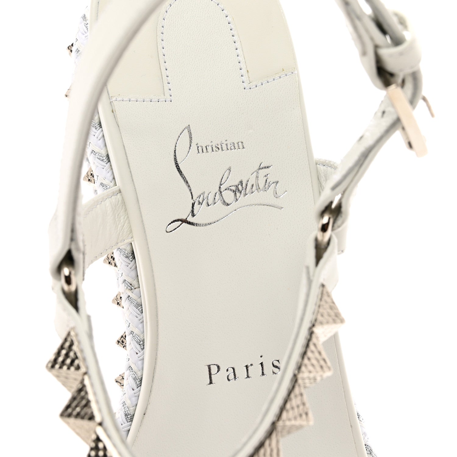 Christian Louboutin Calfskin Bianco Pyraclou 60 Platform Sandals 38 White Silver 7 of 8