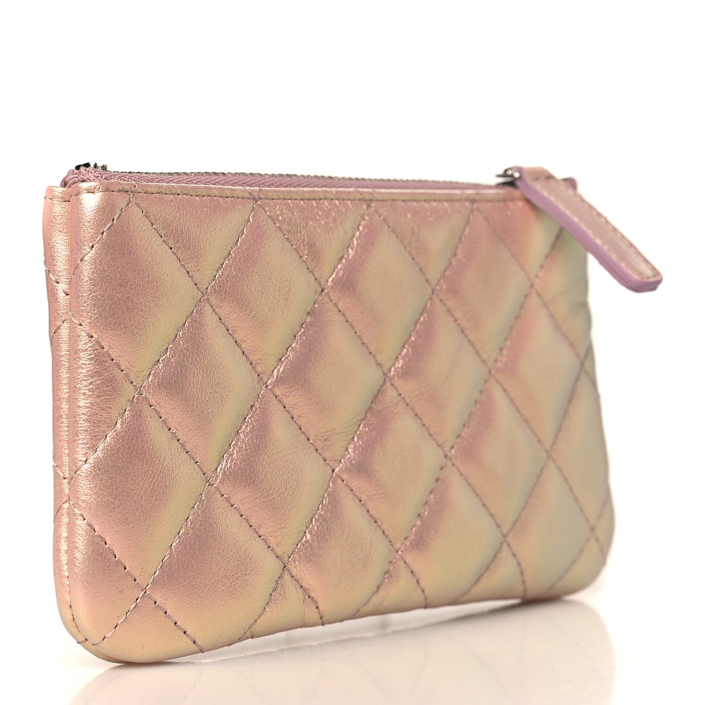 Iridescent Lambskin Quilted Small Cosmetic Case Pink