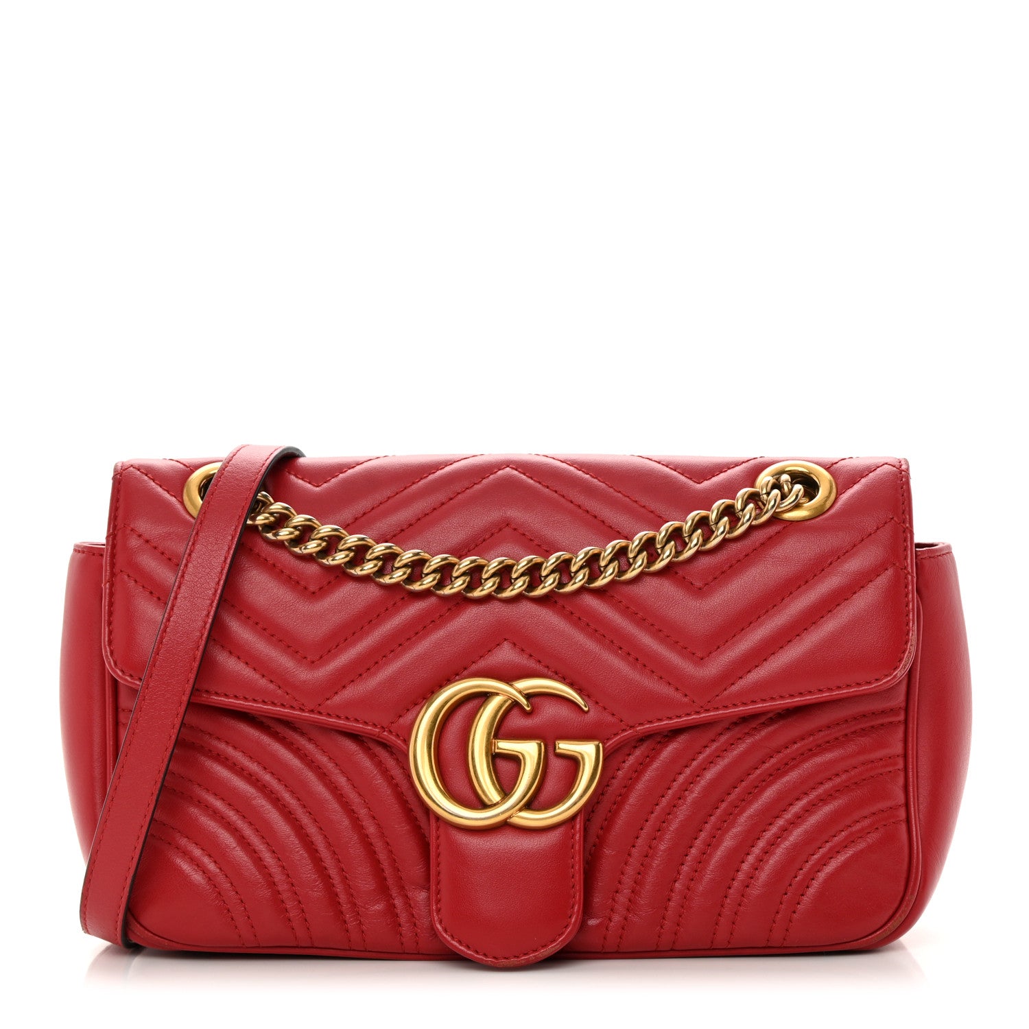 Gucci Calfskin Matelasse Small GG Marmont Shoulder Bag Hibiscus Red 1 of 16