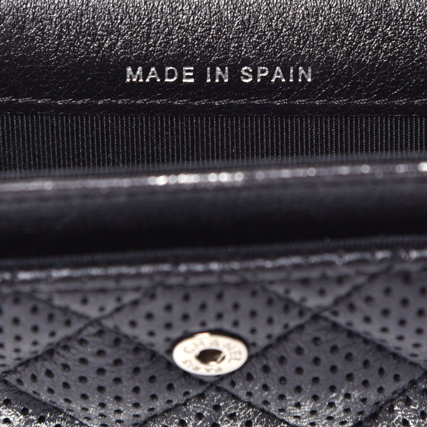 Metallic Calfskin Perforated Quilted Card Holder Grey