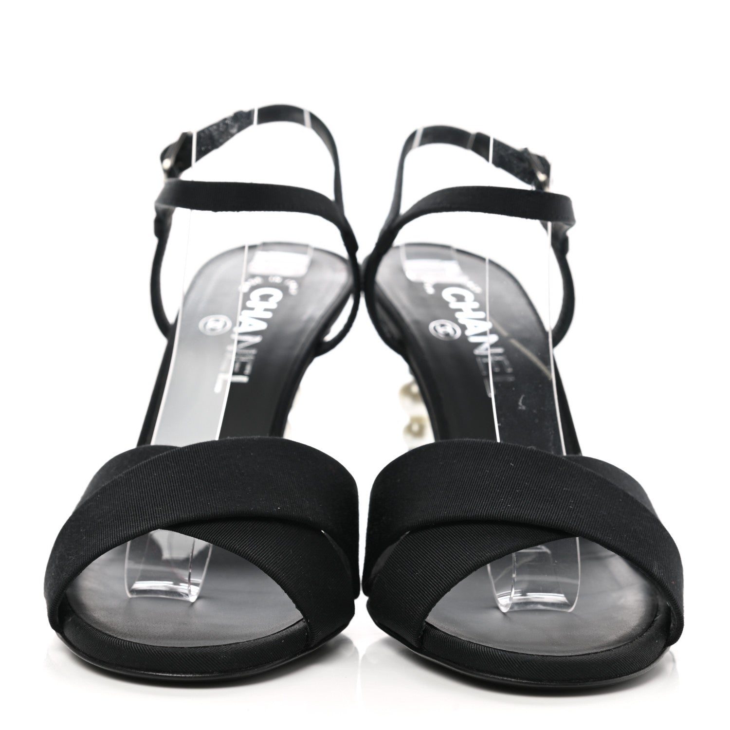Chanel Grosgrain Pearl Sandals 38.5 Black 2 of 10