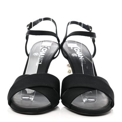 Chanel Grosgrain Pearl Sandals 38.5 Black 2 of 10