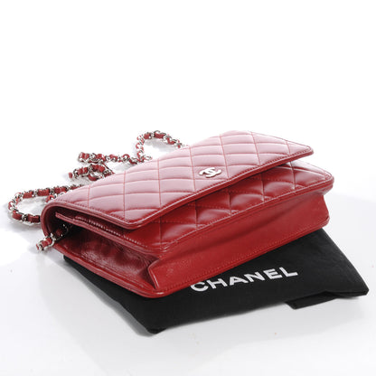 Chanel Lambskin Quilted Wallet On Chain WOC Red 4 of 9