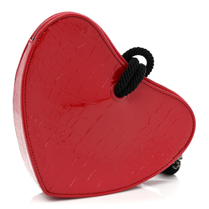 Saint Laurent Patent Crocodile Embossed Sac Coeur Heart Shaped Clutch Red 3 of 8