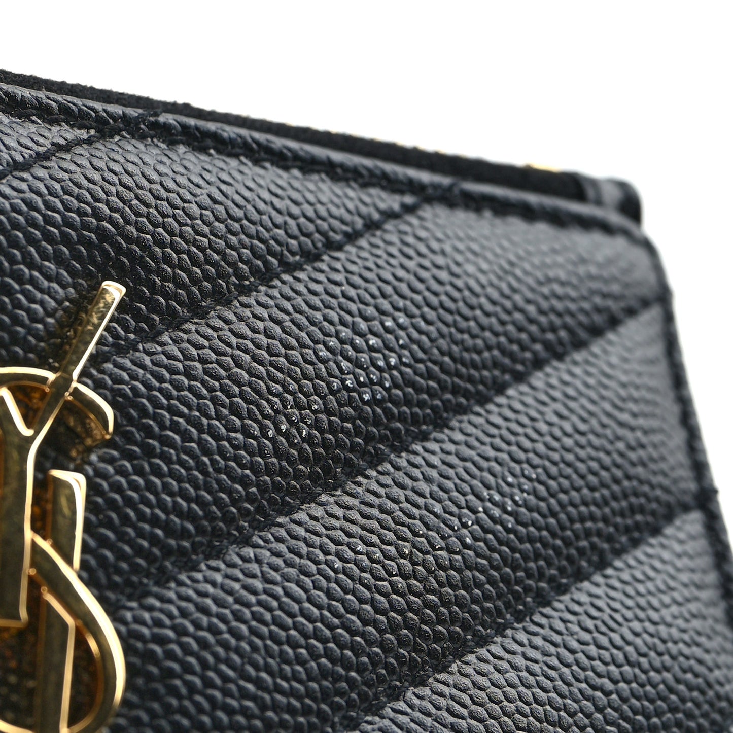 Grain De Poudre Matelasse Chevron Monogram Fragments Zippered Card Case Black