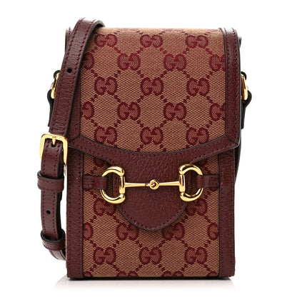 Gucci Monogram Textured Dollar Calfskin Mini Horsebit 1955 Crossbody Bag Sahara Rubino Chardonnay 1 of 10