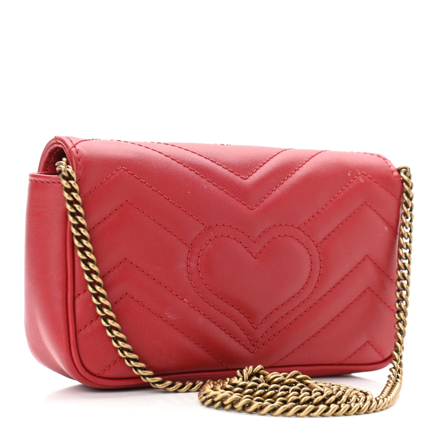 Calfskin Matelasse Super Mini GG Marmont Shoulder Bag Hibiscus Red