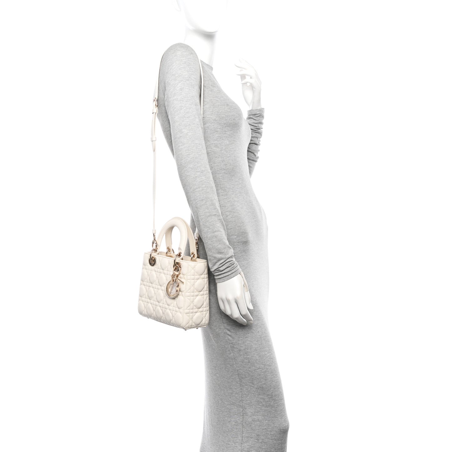 Grained Calfskin Cannage Small Lady Dior Latte