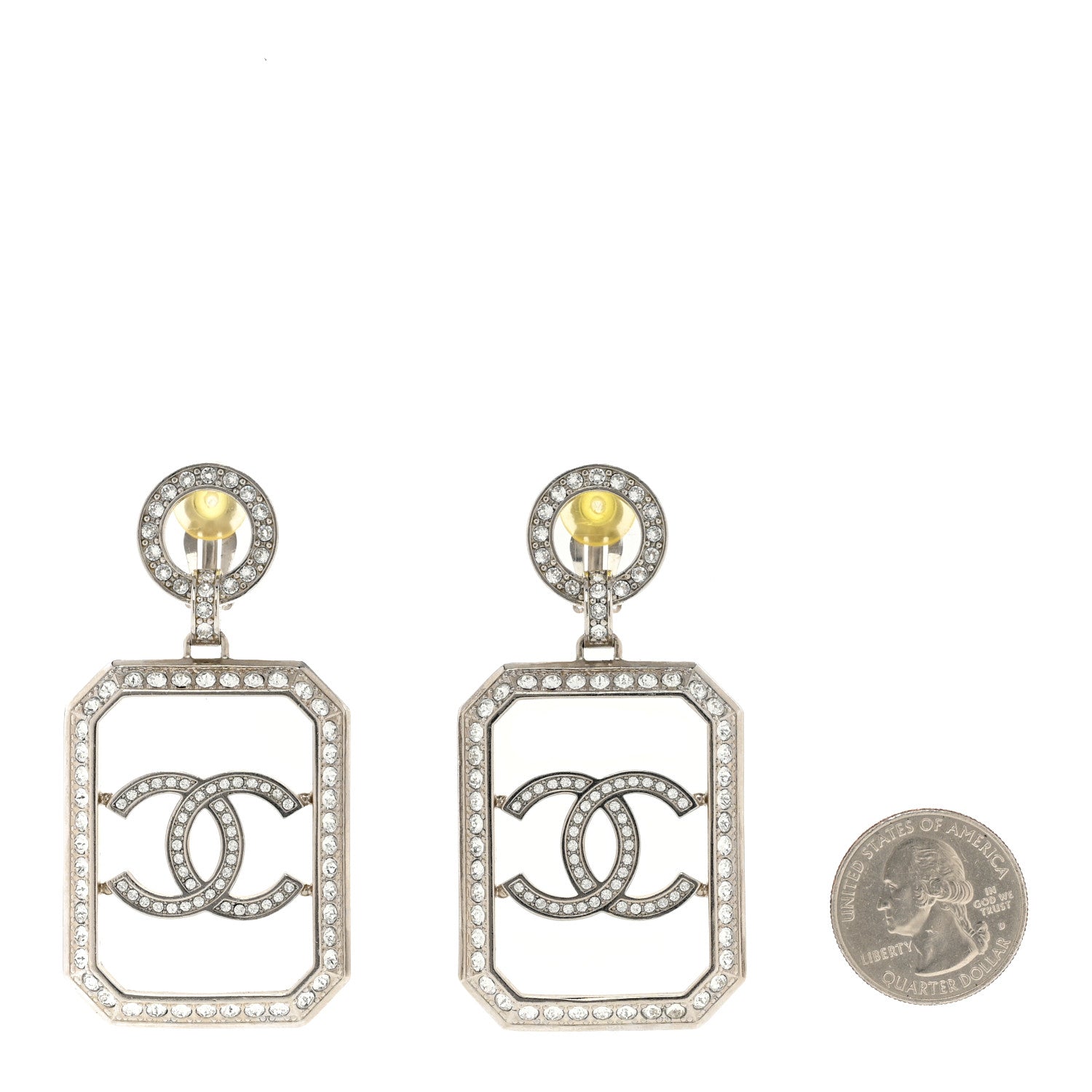 Chanel Crystal CC No 5 Perfume Bottle Clip On Earrings Silver 2 of 3