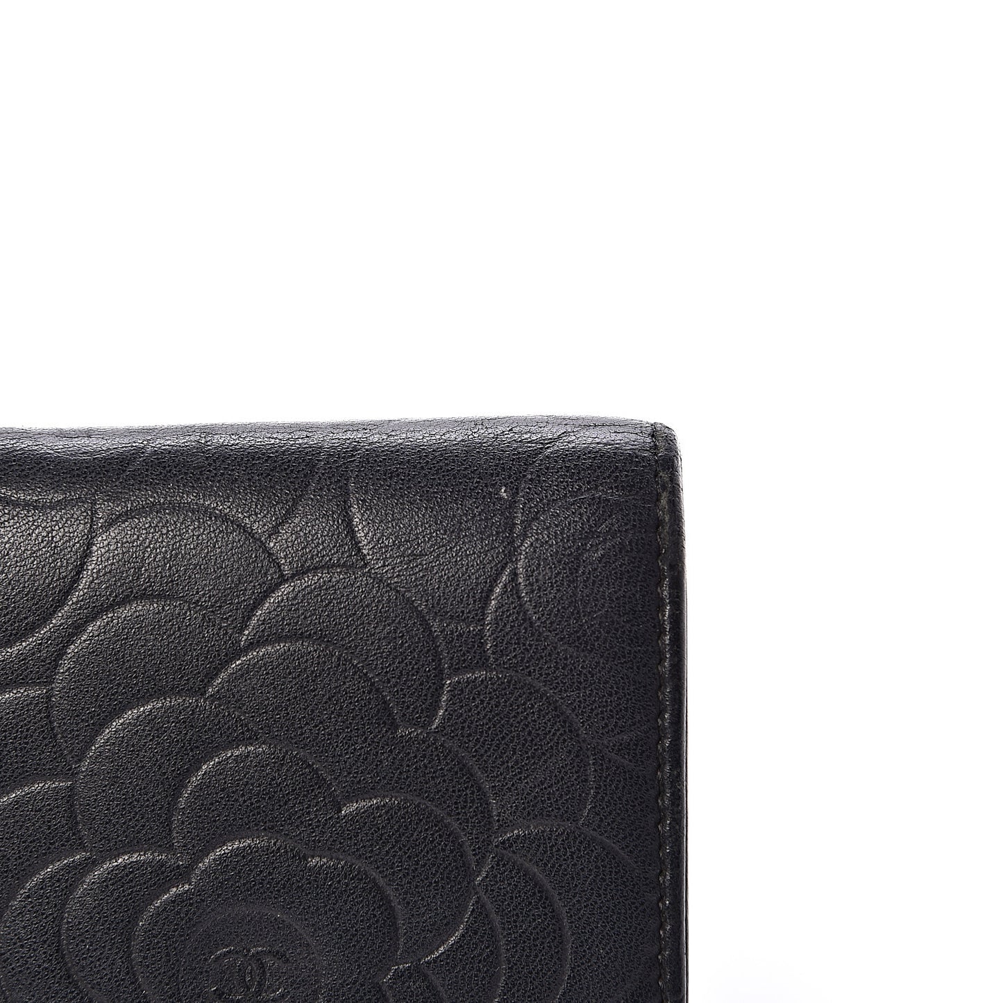 Lambskin Camellia Embossed Large Flap Wallet Black