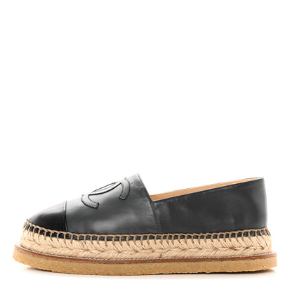 Chanel Lambskin CC Espadrilles 38 Grey Black 1 of 13