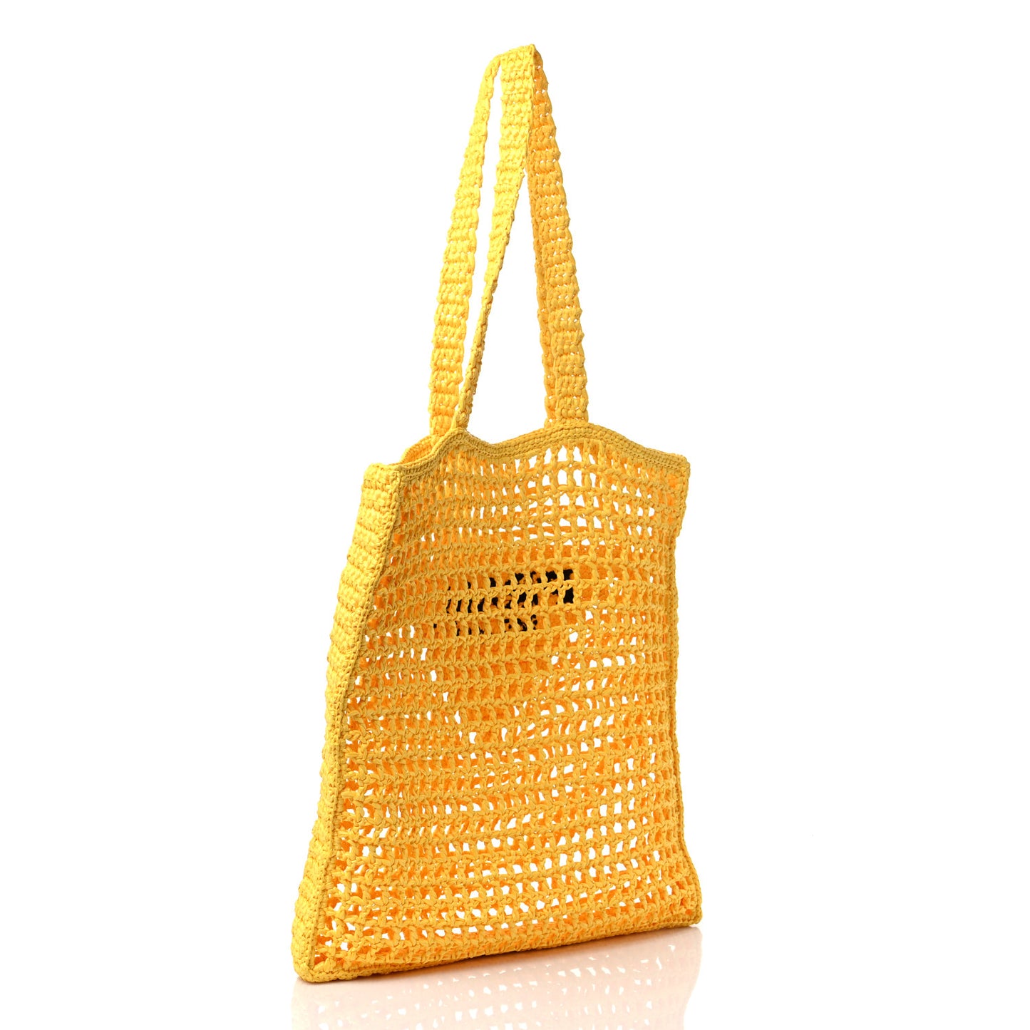 Yarn Raffia Effect Crochet Logo Embroidered Tote Bag Giallo