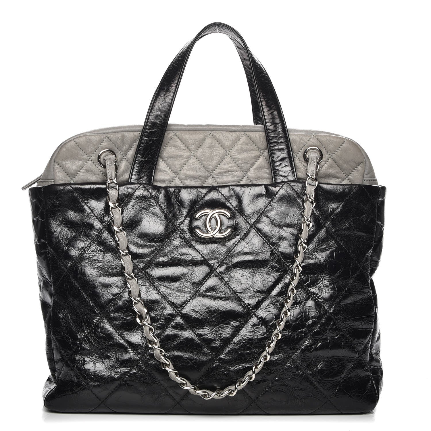 Chanel Glazed Calfskin Lambskin Quilted Portobello Tote Black Grey 1 of 11